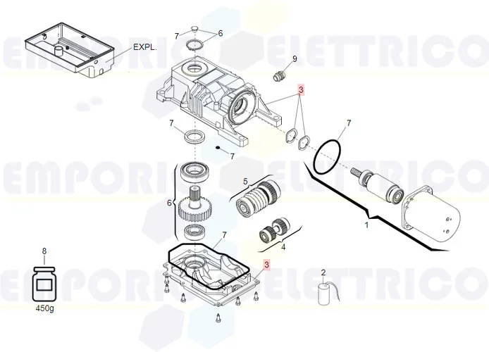 faac pièce détachée groupe corps roller-770 63003369 (ex code 63003370)