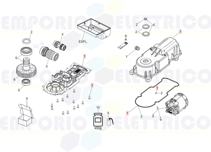 faac pièce détachée groupe corps 770n 63003370 (new code 63003369)